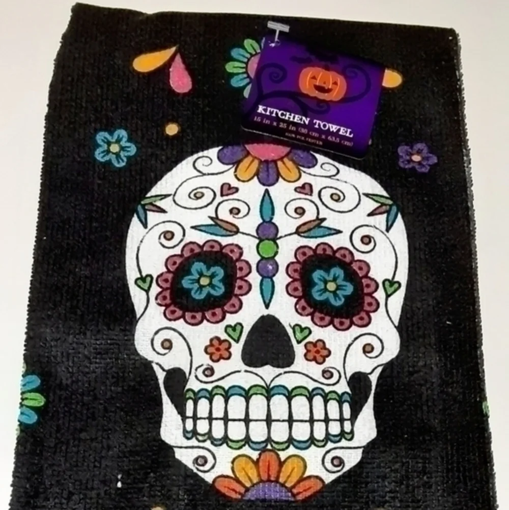 ☄Halloween Day Of The Dead Skull Kitchen Towel